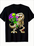 Green Skull Tyrannosaurus Rex Halloween Fossil Dinosaur T-shirt For
